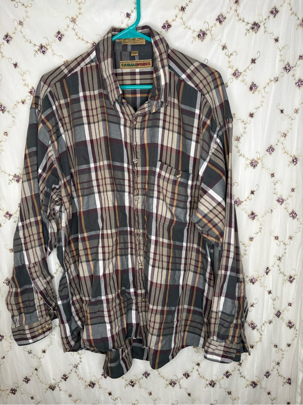 Men's Long-Sleeve Plaid Button-Down Shirt - Brown & Gray